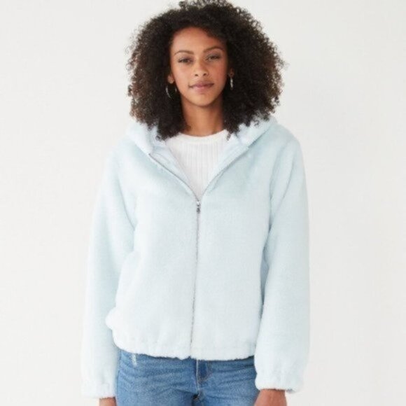 Women's Nine West Baby Blue Faux-Fur Hooded Jacket - Picture 1 of 3